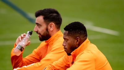 Bruno Fernandes and Fred during Manchester United's training. Getty