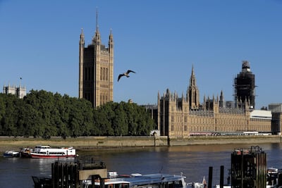 A seagull flies past Britain's Houses of Parliament on the bank of The River Thames in London. AP Photo
