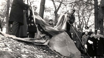 A memorial stone was being unveiled to the US Air Force crew of Lt. John G. Kriegshauser. Sheffield City council via AP