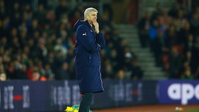 Arsenal manager Arsene Wenger observes his side during their loss to Southampton in Saturday in the Premier League. Christopher Lee / Getty Images / December 26, 2015