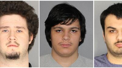 A combination of photographs released by the Greece Police Department in Greece shows (from left) Brian Colaneri, Andrew Crysel and Vincent Vetromile. AP, HO