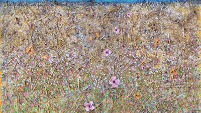 In Nabil Anani's 'Olive Groves' series, the artist uses natural desiccated plants, straw and mixed media to create the landscape works. Courtesy the artist and Zawyeh Gallery