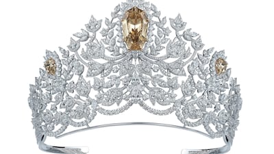 The Power of Unity crown features a 62.83-carat shield-cut diamond. Photo: Mouawad
