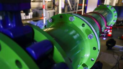 A pipe from a high-temperature heat pump in Berlin. According to International Energy Agency, high-efficiency electric heat pumps are key to decarbonising space and process heating. Reuters