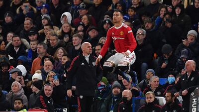 Cristiano Ronaldo warms up before coming on to the pitch during the second half. AFP