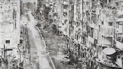 The images in The Road depict the physical wreckage of war. Courtesy Ayyam Gallery