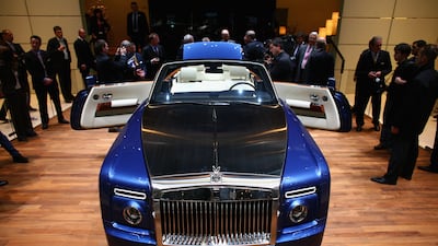 A Rolls-Royce Phantom Drophead convertible on display at the International Motor Show in Geneva, Switzerland, in 2007.