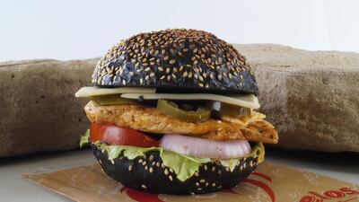 The new Black Burger launches this month at Barcelos. Courtesy Barcelos Flame Grilled Chicken