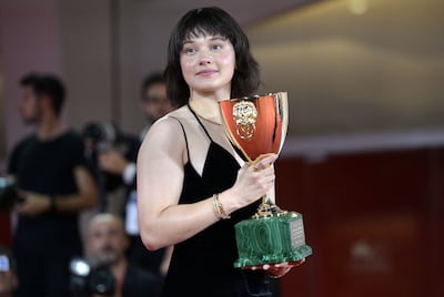 US actor Cailee Spaeny with the Best Actress Award for her role in Priscilla. EPA