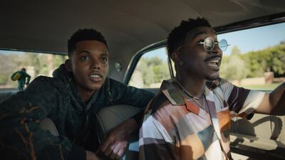 Jabari Banks as Will and Jordan L Jones as Jazz in 'Bel-Air'. Peacock