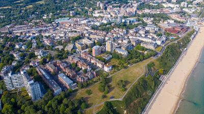 An aerial view of Bournemouth beach and town centre. Alamy