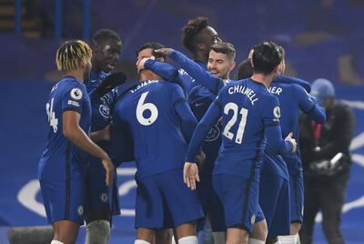 Chelsea players celebrate. EPA