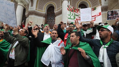 Algerian protesters shout slogans during a demonstration in Algiers. EPA