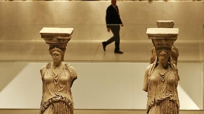 The famous Caryatid statues at the new Acropolis museum. AFP Photo / Pool / John Kolesidis