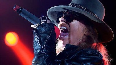 Axl Rose will perform with Guns N' Roses at du Arena on March 28. Nousha Salimi / AP Photo