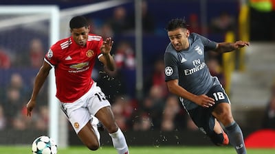 The pace of Marcus Rashford, seen here against Benfica, will likely pose problems for Chelsea. Michael Steele / Getty Images