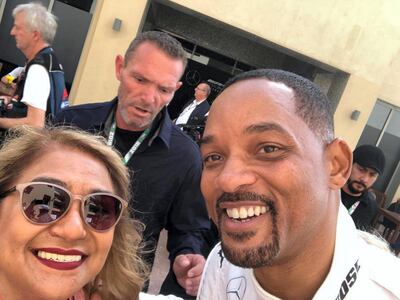 Fan Ana Hill managed to snap a picture with Will Smith in the Abu Dhabi Grand Prix Paddock Club on Sunday. Courtesy Ana Hill