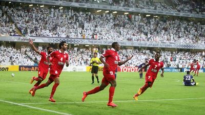 Ahmed Khalil of Al Ahli celebrates a goal against Al Ain in the Asian Champions League last 16 second leg in Al Ain. Christopher Pike / The National / May 27, 2015