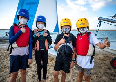 Pupils at Amity International School get ready for their sailing lesson. Victor Besa / The National