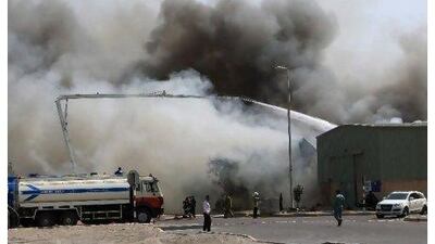 Fire broke out in a Port Zayed warehouse being used to store sponge for furniture yesterday, and soon spread to three other units.