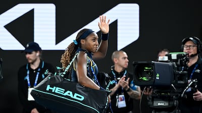 American teenager Coco Gauff waves to the crowd after the match. EPA