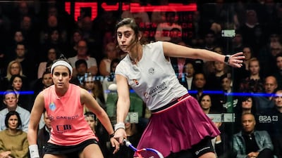 Nour El Sherbini in action against Nour El Tayeb during the finals of the 2018-2019 PSA World Championship squash tournament in Chicago. Rex Shutterstock