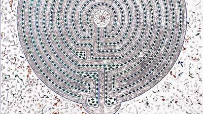 Monir Shahroudy Farmanfarmaian, Untitled (Maze), 2015, Mirror and reversed glass painting on plaster and wood. Courtesy The Third Line