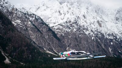 Slovenia's Domen Prevc launches himself through the air at the FIS Ski Jumping World Cup in Planica, Slovenia. AFP