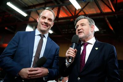 British foreign secretary Dominic Raab, left, said it was 'ludicrous' to suggest he was in favour of privatising the NHS - even though he was one of the authors of a booklet suggesting precisely that. Getty Images