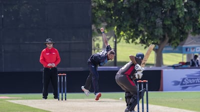 Namibia bowler David Wiese in action against UAE during the T20 International at ICC Academy in Dubai.