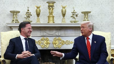 President Donald Trump, right, meets Nato Secretary General Mark Rutte at the White House in Washington on Thursday. AP