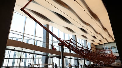 King Khufu’s second solar boat in the process of being restored at the Grand Egyptian Museum in Giza, Egypt. Reuters