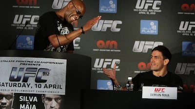 Anderson Silva, left, and Demian Maia attend a press conference ahead of UFC112. Delores Johnson / The National