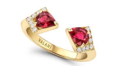 A ring with white diamonds and rubies by Valani Atelier x Gemfields x WFG. Courtesy Gemfields