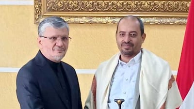 Iranian ambassador Ali Razaei with Houthi Deputy Foreign Minister Abdulwahid Abu Ras. Photo: Yemeni News Agency