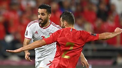UAE striker Ali Mabkhout in action against Syria in an AFC World Cup qualifier in Amman, Jordan, on September 6, 2021. WAM