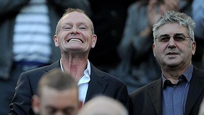 Paul Gascoigne, the former England midfielder who played for Newcastle and Tottenham, looks on during the two team's 2-2 stalemate. Michael Regan / Getty Images