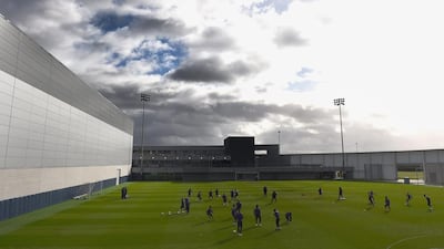 A general view on Monday of the Manchester City Football Academy during a Man City training session ahead of Tuesday night's Champions League match against Barcelona. Laurence Griffiths / Getty Images