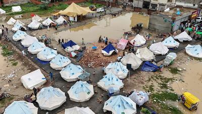 Makeshift shelters built for flood-affected people in Chung, in Pakistan's Punjab province. AFP