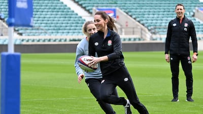 The Princess of Wales attended a training session with England women's rugby team in February. Getty