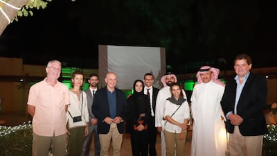 Prince Sultan bin Salman and the Heart of Arabia team, along with members of the Philby family and the UK ambassador to Saudi Arabia, Neil Crompton. Photo: Osama Farhan / British Embassy Riyadh