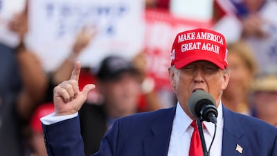 Former US president and Republican candidate Donald Trump speaks during a campaign event in Racine, Wisconsin. Reuters