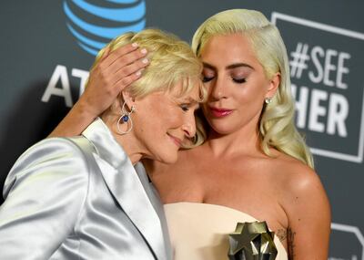 Glenn Close and Lady Gaga, winners in a tie for the best actress award at the 2019 Critics' Choice Award. AP