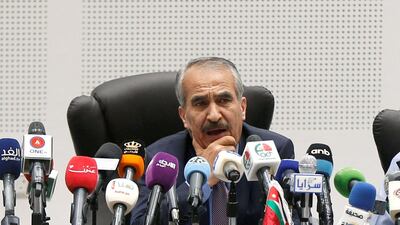 Jordanian Interior Minister Sameer al-Mobaideen gestures as he talks during a news conference in Amman, Jordan August 13, 2018.REUTERS/Muhammad Hamed