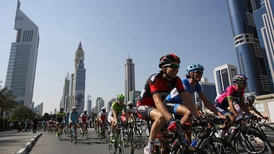 Cyclists in action during the inaugural Dubai Tour. Kamran Jereili / AFP