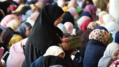 Women in prayer at the historic Zaituna mosque in Tunis, the Tunisian capital. AFP