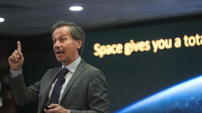 Italian astronaut Maurizio Cheli at the Higher Colleges of Technology Abu Dhabi Men’s College on Tuesday. Mona Al Marzooqi / The National