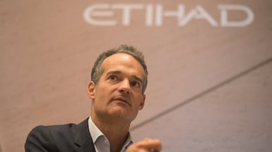 Etihad Aviation Group CEO Antonoaldo Neves gestures during an interview with Reuters, ahead of the International Air Transport Association (IATA) Annual General Meeting, in Rio de Janeiro, Brazil, June 6, 2026. REUTERS / Tita Barros