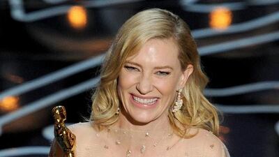 Actress Cate Blanchett accepts the Best Performance by an Actress in a Leading Role award for Blue Jasmine. AFP