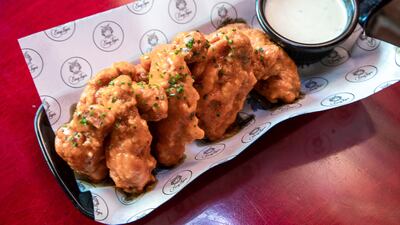 Buffalo wings with blue cheese sauce at Easy Tiger.